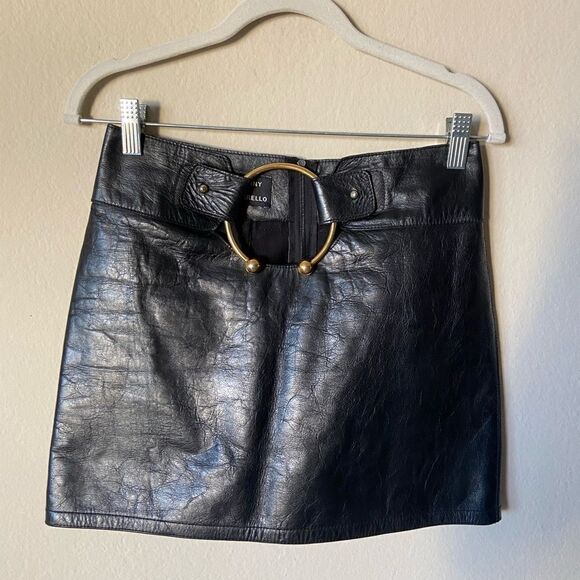 Iconic Anthony Vaccarello Genuine Leather Mini Black Skirt Ring Size 0 - Picture 11 of 17